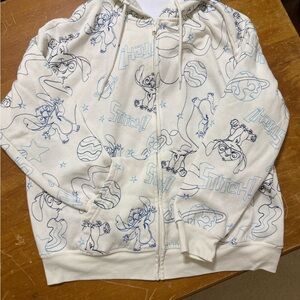 Disney Cream Hoodie with Blue Stitch Pattern